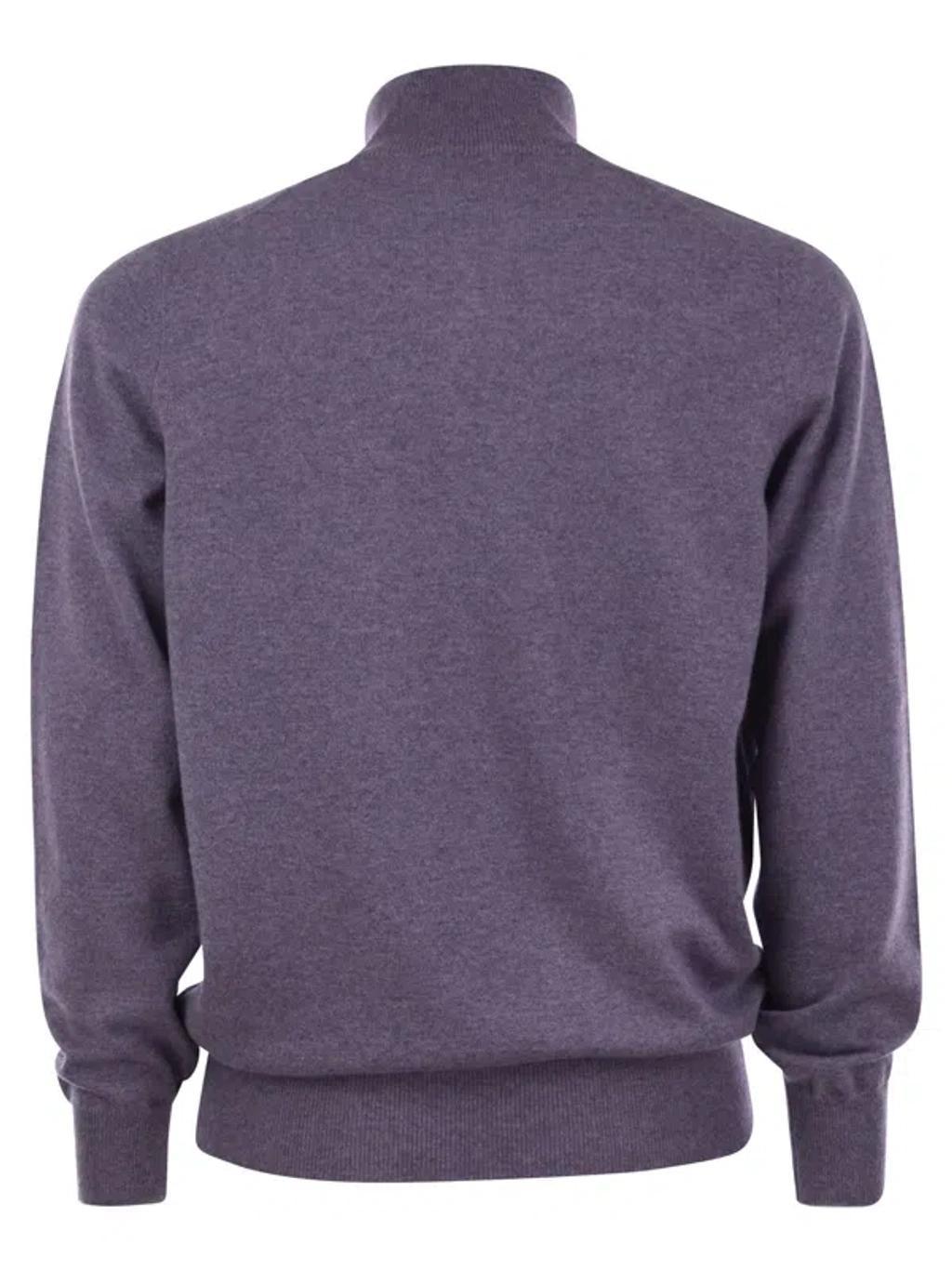 BRUNELLO CUCINELLI Cashmere Turtleneck Sweater With Zip In Purple Product Image