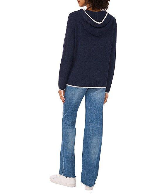 Vince Camuto Knit Crew Neck Long Sleeve Contrast Trim Hoodie Product Image
