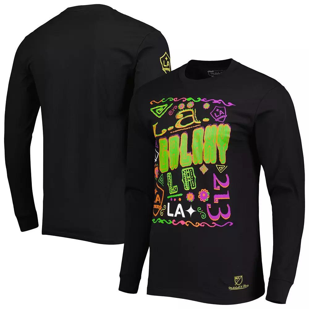 Men's Mitchell & Ness Black LA Galaxy Papel Picado Long Sleeve T-Shirt,  Product Image