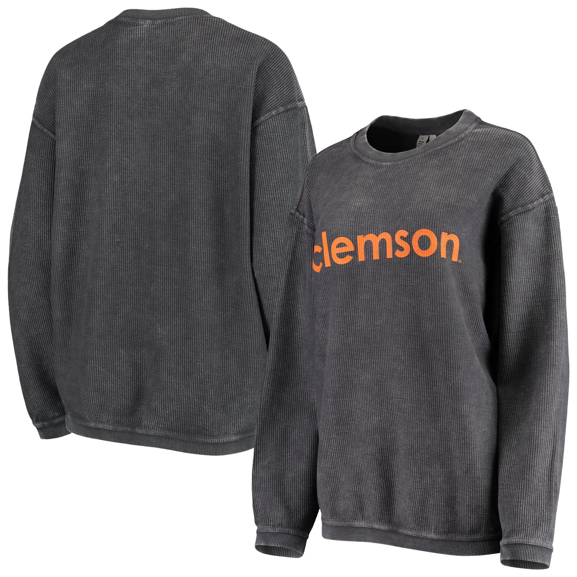 Womens chicka-d Charcoal Clemson Tigers Corded Pullover Sweatshirt Product Image