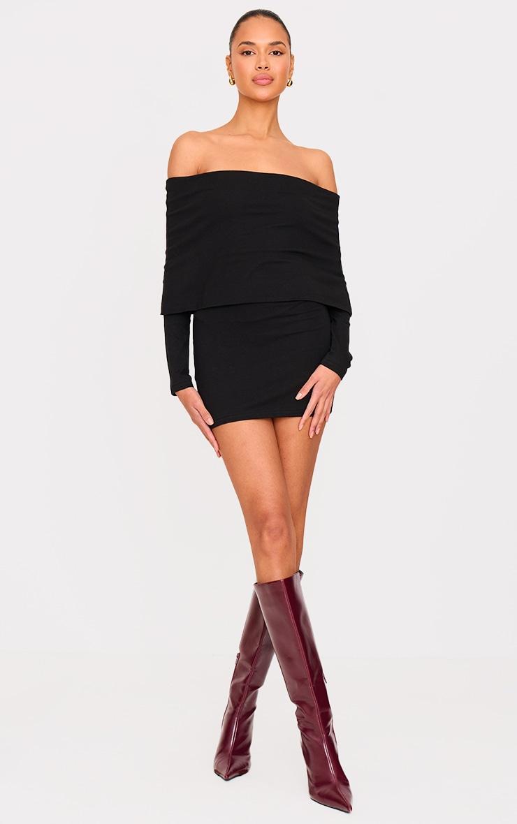 Black Cotton Super Oversized Bardot Mini Dress Product Image