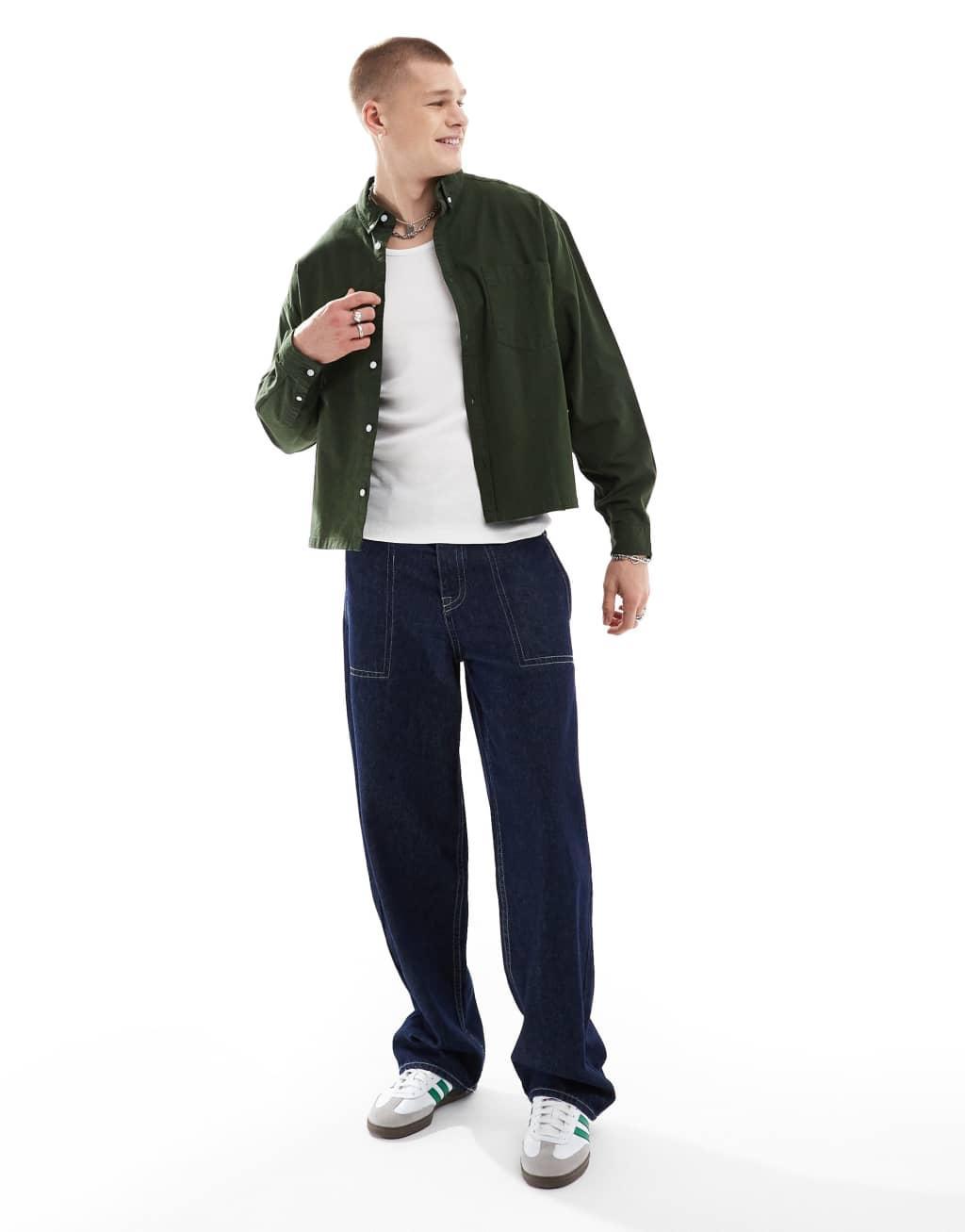 ASOS DESIGN boxy oversized oxford shirt in bottle green Product Image