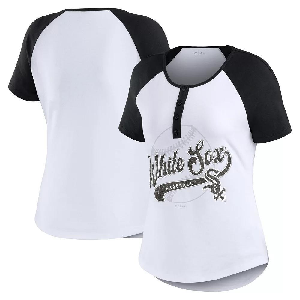 Women's WEAR by Erin Andrews White/Black Chicago White Sox Henley Raglan T-Shirt,  Product Image