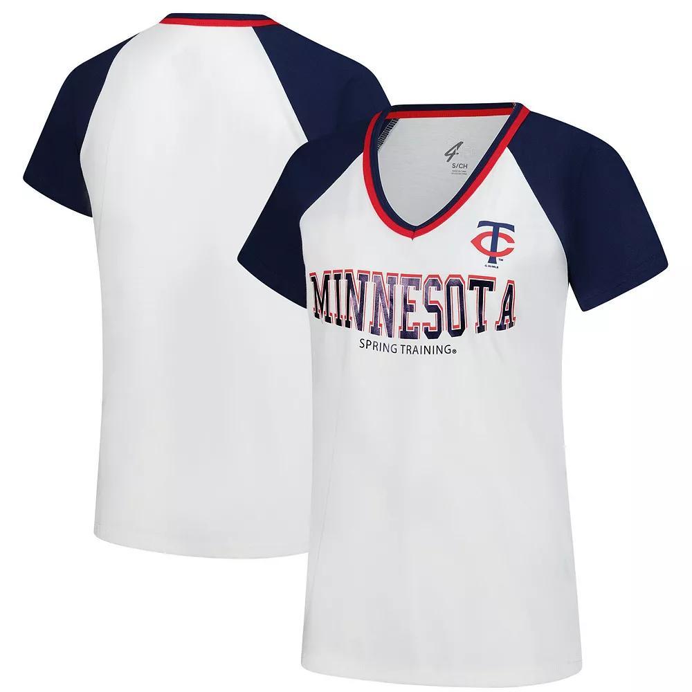 Women's G-III 4Her by Carl Banks  White/Navy Minnesota Twins Ball Park Raglan V-Neck T-Shirt, Size: Large Product Image
