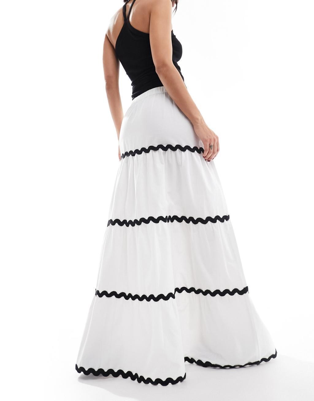 ASOS DESIGN tiered maxi skirt with rick rack detail Product Image