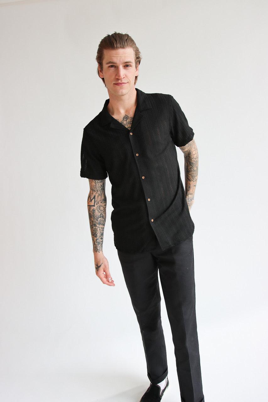 Lightweight Open Knit Button Up Shirt Product Image