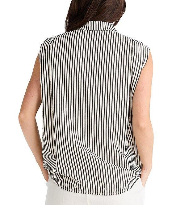 Brave + True Charlie Sleeveless Striped Collared Button Front Shirt Product Image