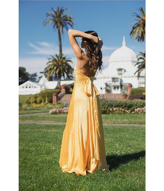 Mac Duggal Satin Halter Neck Sleeveless Gown Product Image
