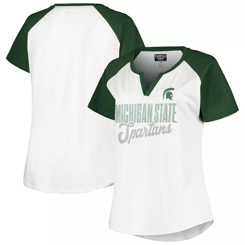 Womens Profile /Green Michigan State Spartans Plus Size Best Squad Shimmer Raglan Notch Neck T-Shirt Product Image