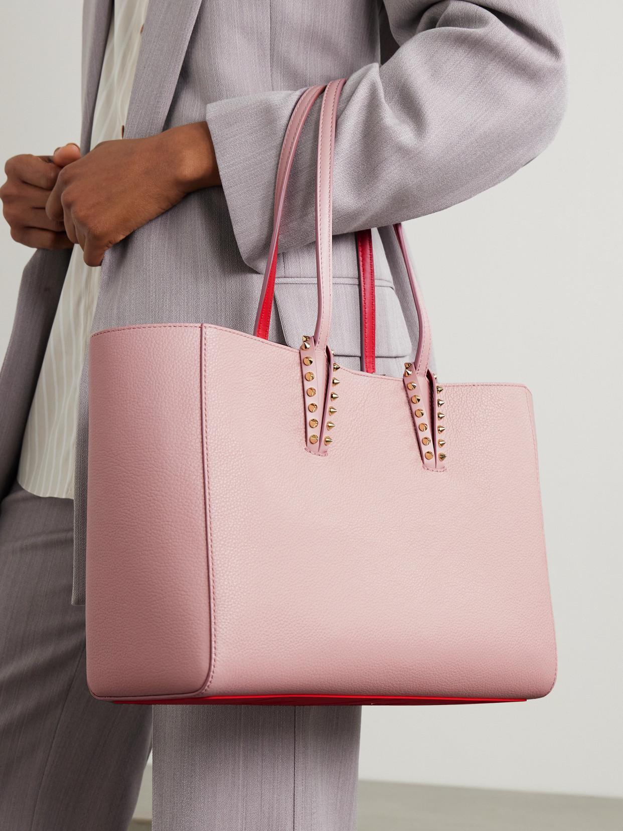 CHRISTIAN LOUBOUTIN Cabata Small Studded Textured-leather Tote In Pink Product Image