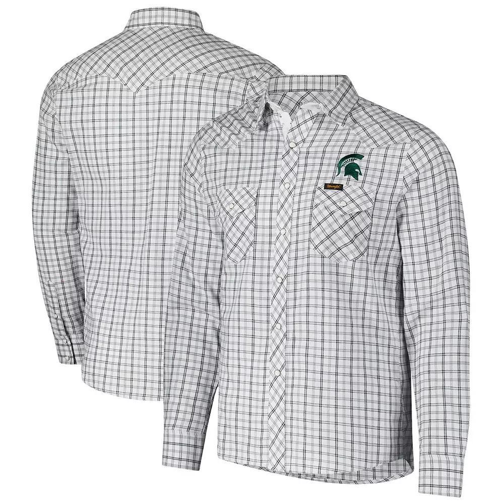 Men's Colosseum x Wrangler White Michigan State Spartans Plaid Window Pane Long Sleeve Full-Snap Shirt, Size: Large Product Image