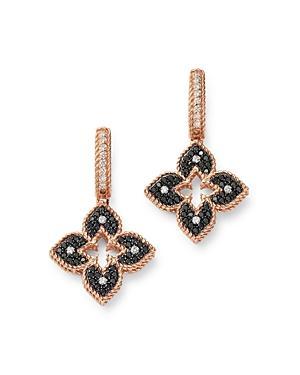 Womens Petite Venetian 18K Rose Gold, Black & White Diamond Drop Earrings Product Image