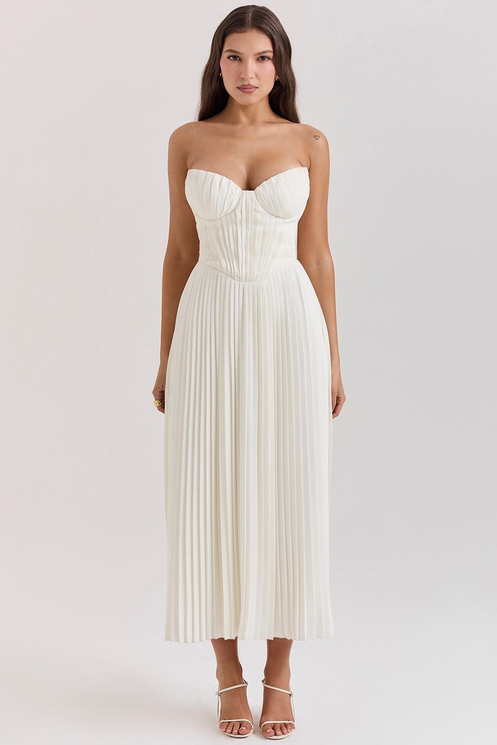 Amorata Ivory Pleated Maxi Dress Product Image