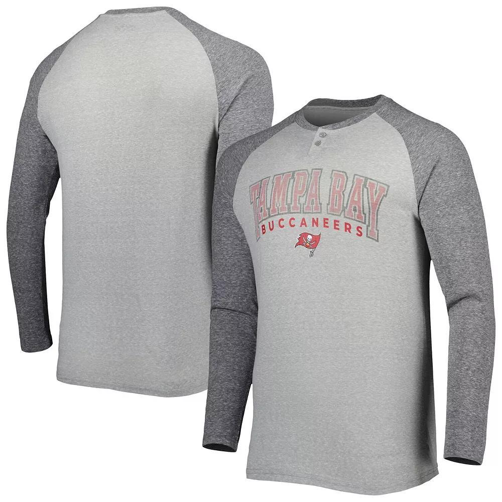 Men's Concepts Sport Heather Gray Tampa Bay Buccaneers Ledger Raglan Long Sleeve Henley T-Shirt,  Product Image