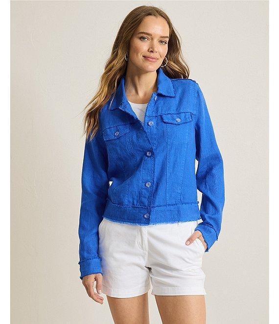 Tommy Bahama Two Palm Raw Edge Point Collar Long Sleeve Button Front Jacket Product Image