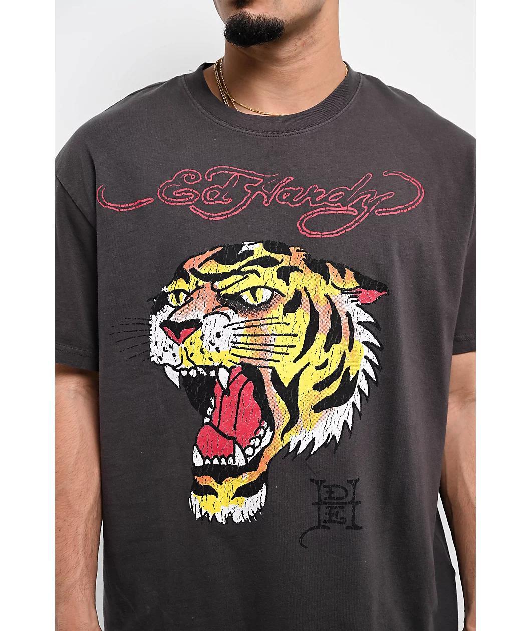 Ed Hardy Profile Tiger Charcoal T-Shirt Product Image