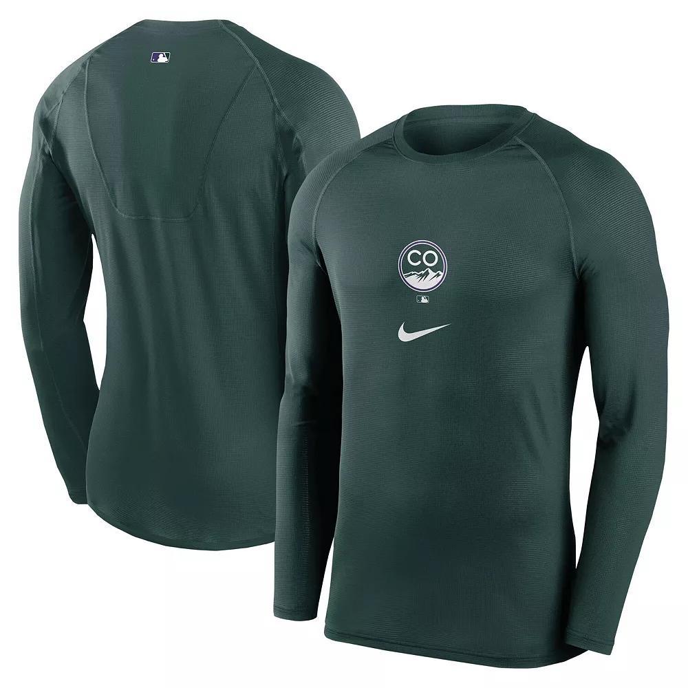 Men's Nike Green Colorado Rockies City Connect Base Layer Raglan Long Sleeve Performance T-Shirt,  Product Image