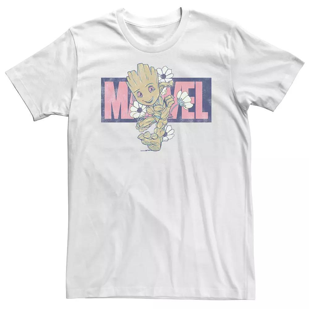 Big & Tall Marvel Groot Running Floral Tee, Men's, Size: Large Tall, White Product Image