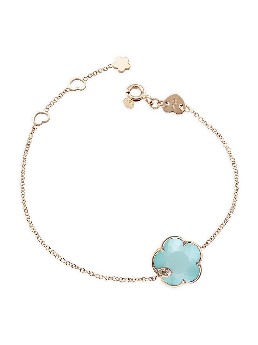 Womens Petit Joli 18K Rose Gold, 0.04 TCW Diamonds, Turquoise & White Moonstone Bracelet Product Image