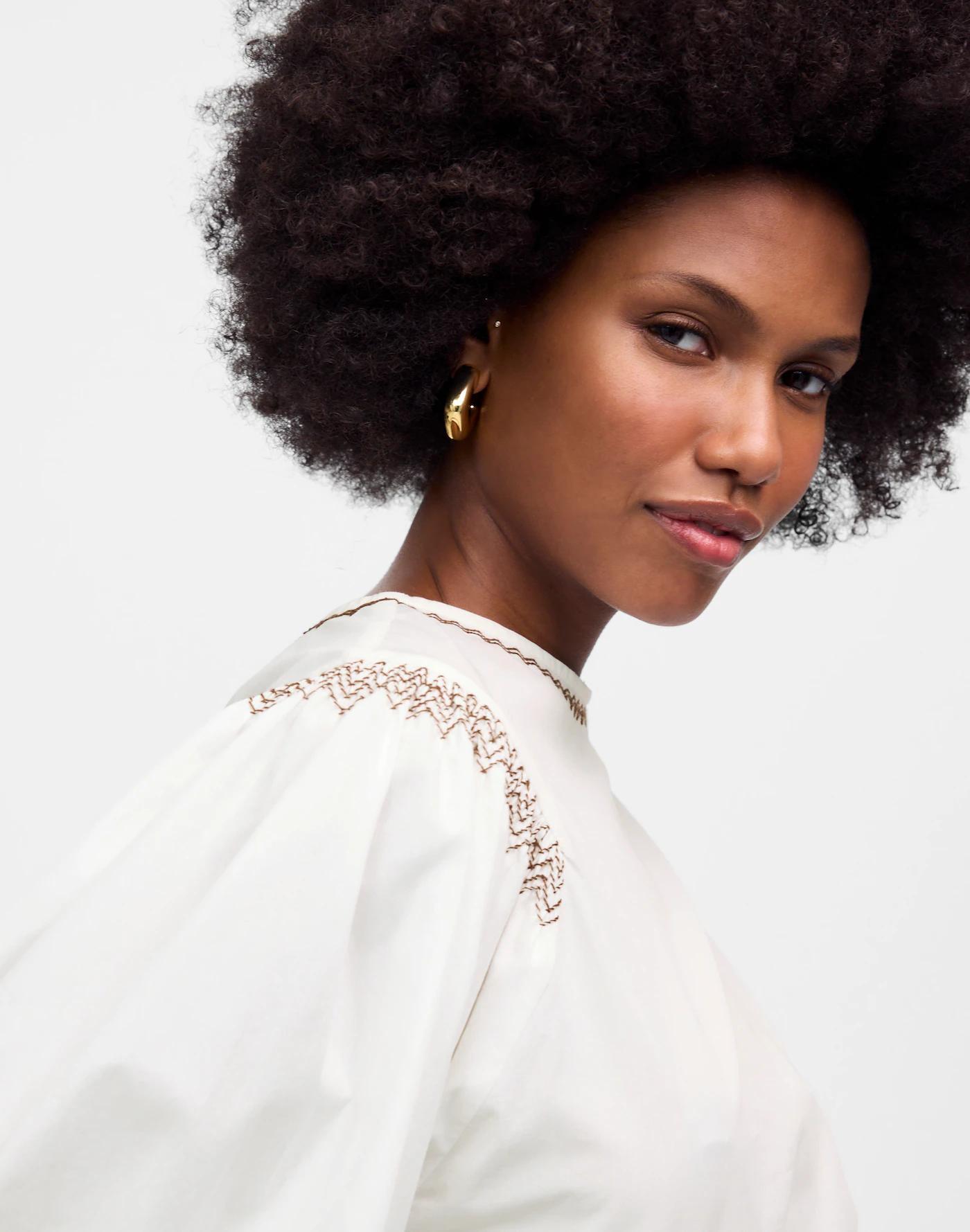 Embroidered Poplin Balloon-Sleeve Top Product Image