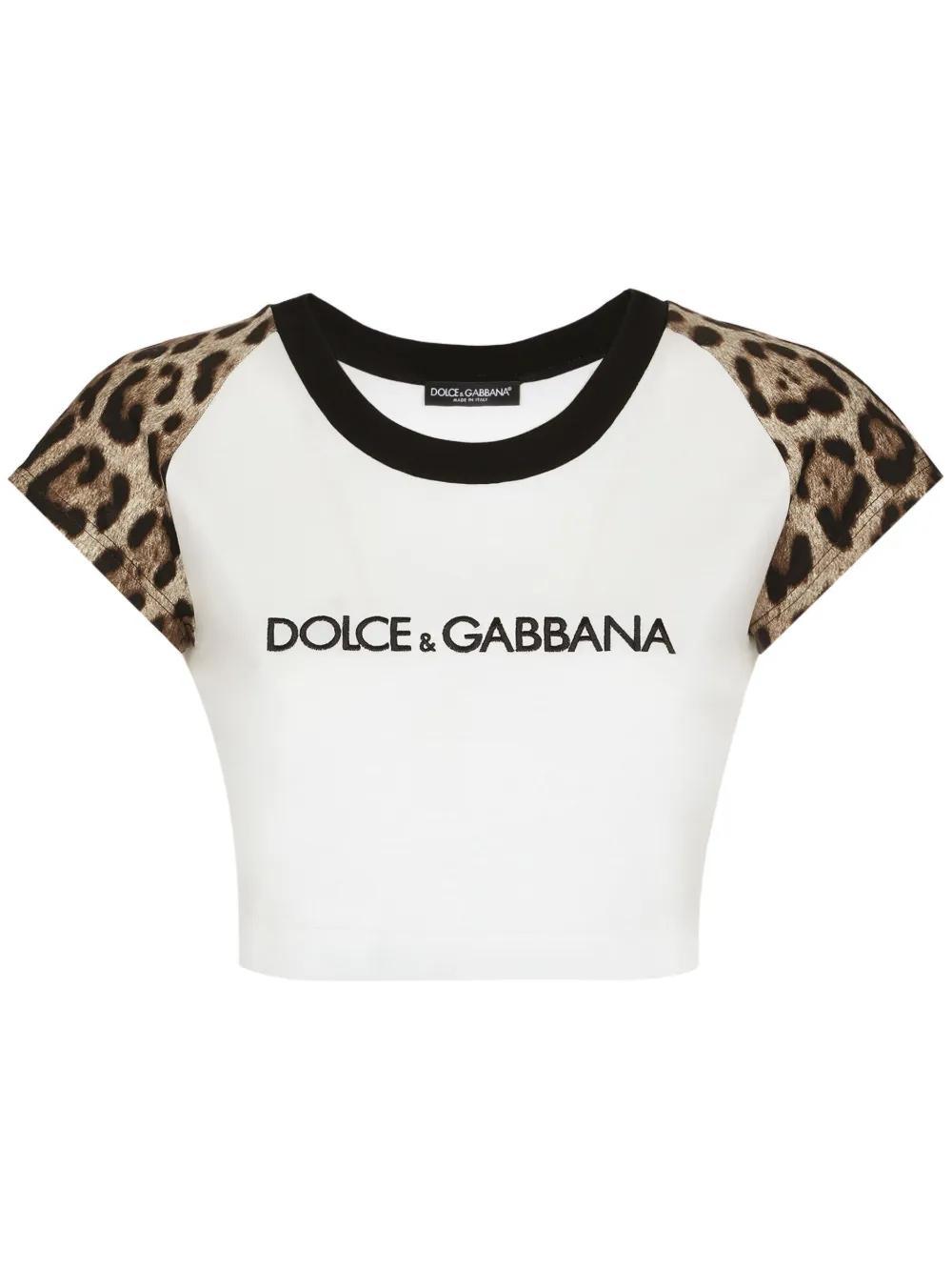 leopard-print stretch-cotton cropped T-shirt Product Image