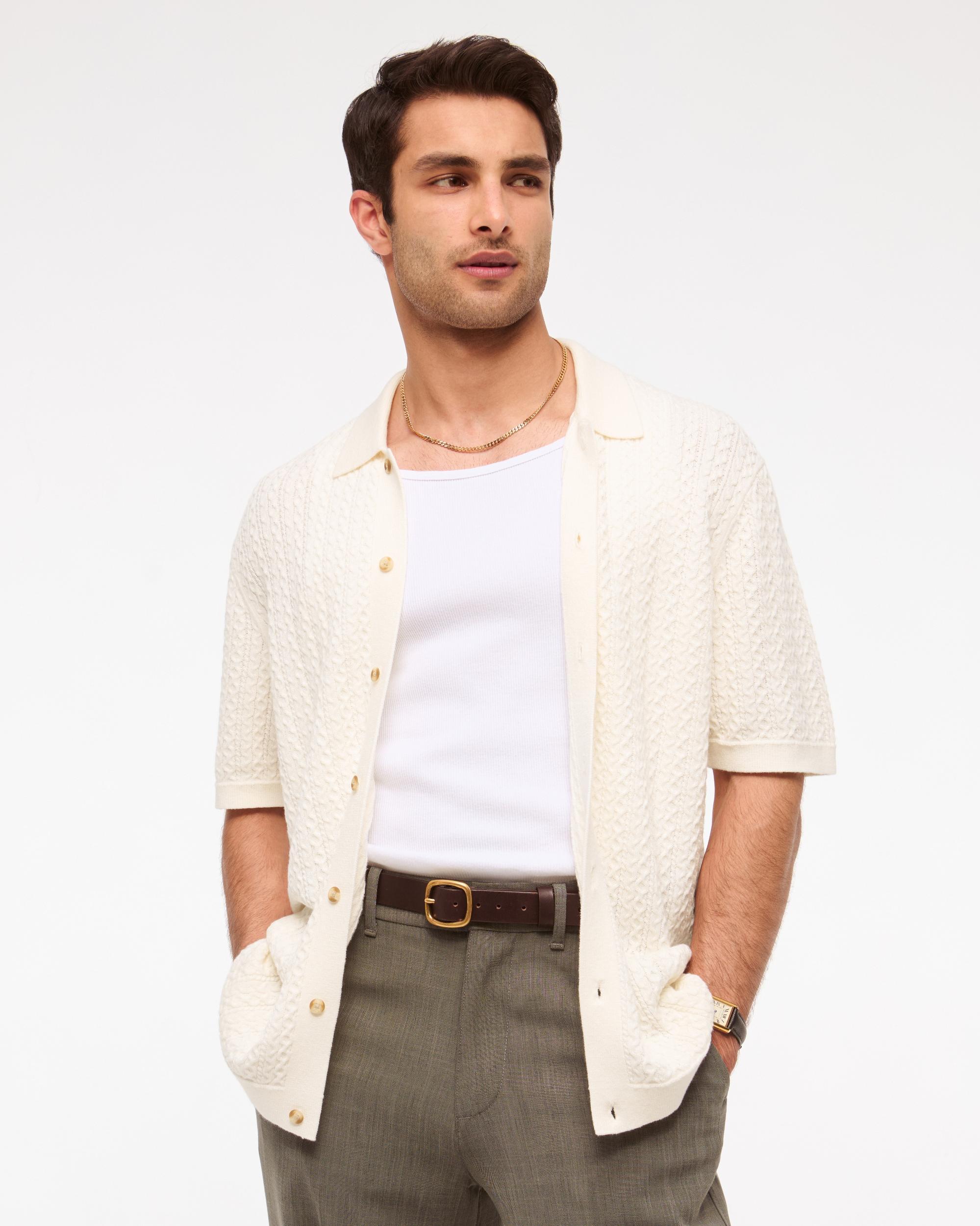 Cable Button-Through Sweater Polo Product Image