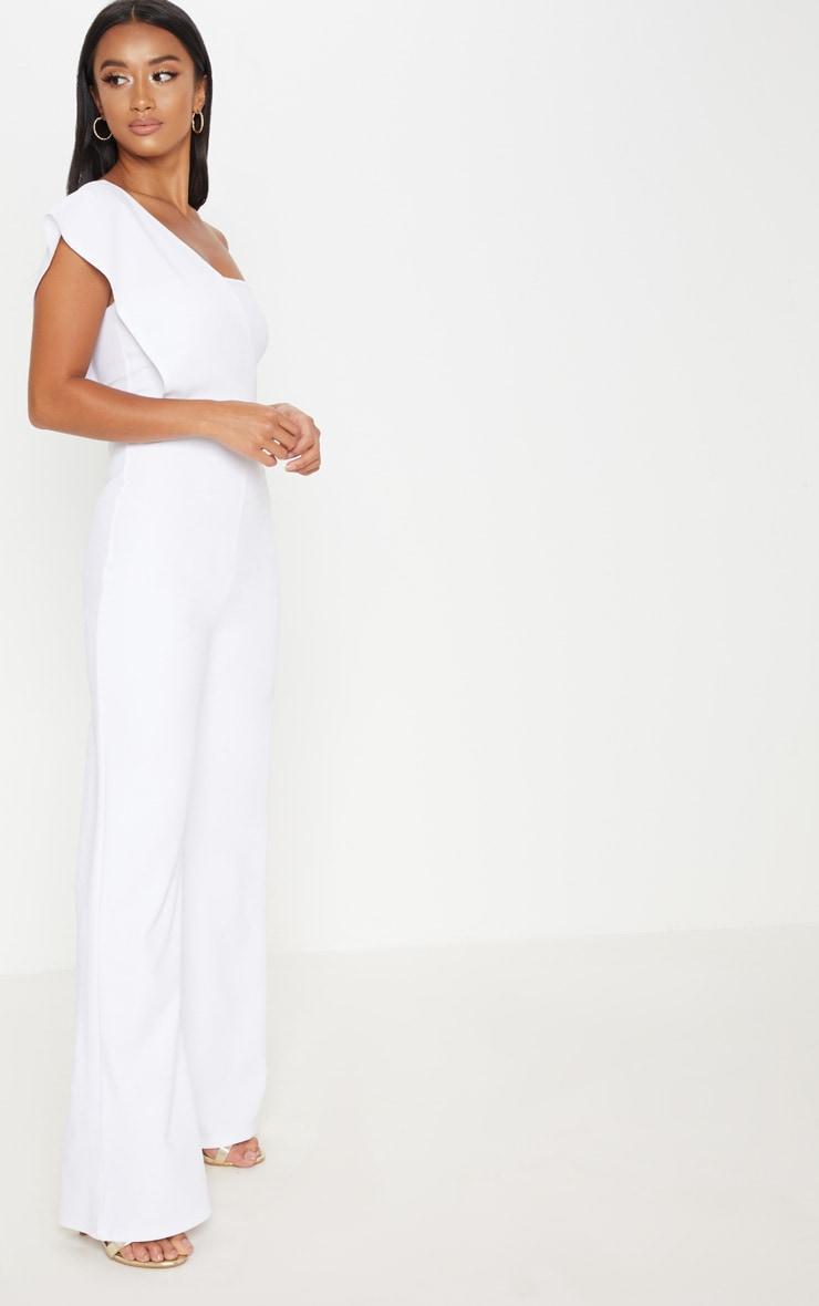 Petite White One Shoulder Drape Jumpsuit Product Image