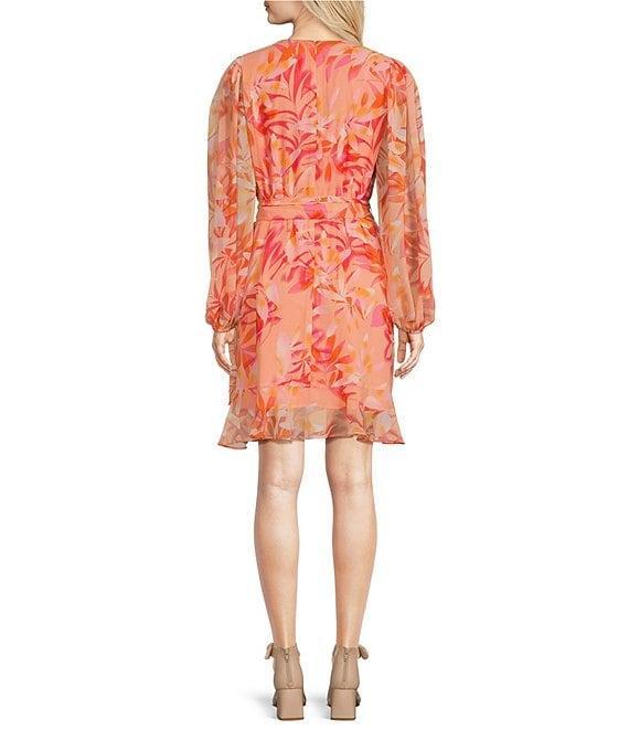 Alex Marie Laurel Printed Crinkle Chiffon Long Sleeve A-Line Dress Product Image