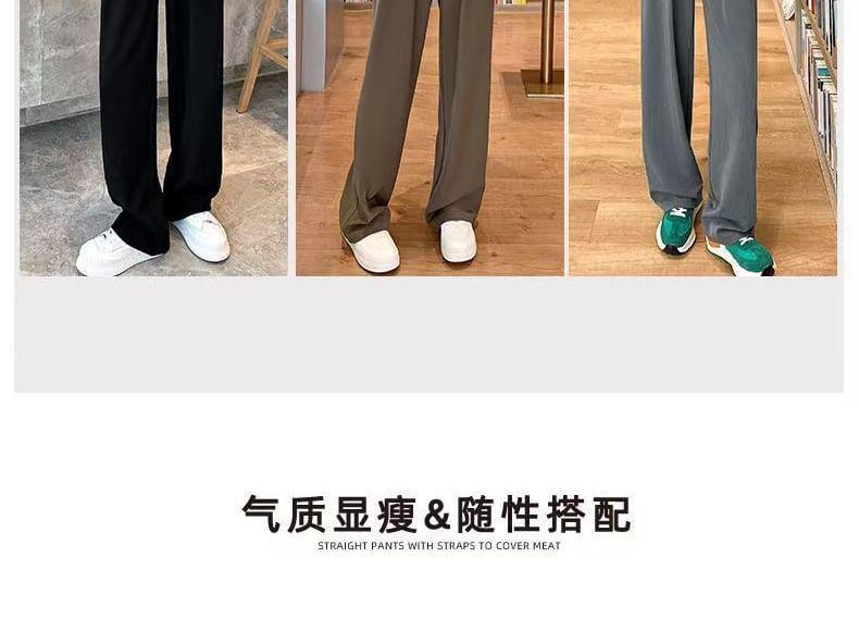 High Waist Adhesive Strap Wide Leg Dress Pants Product Image