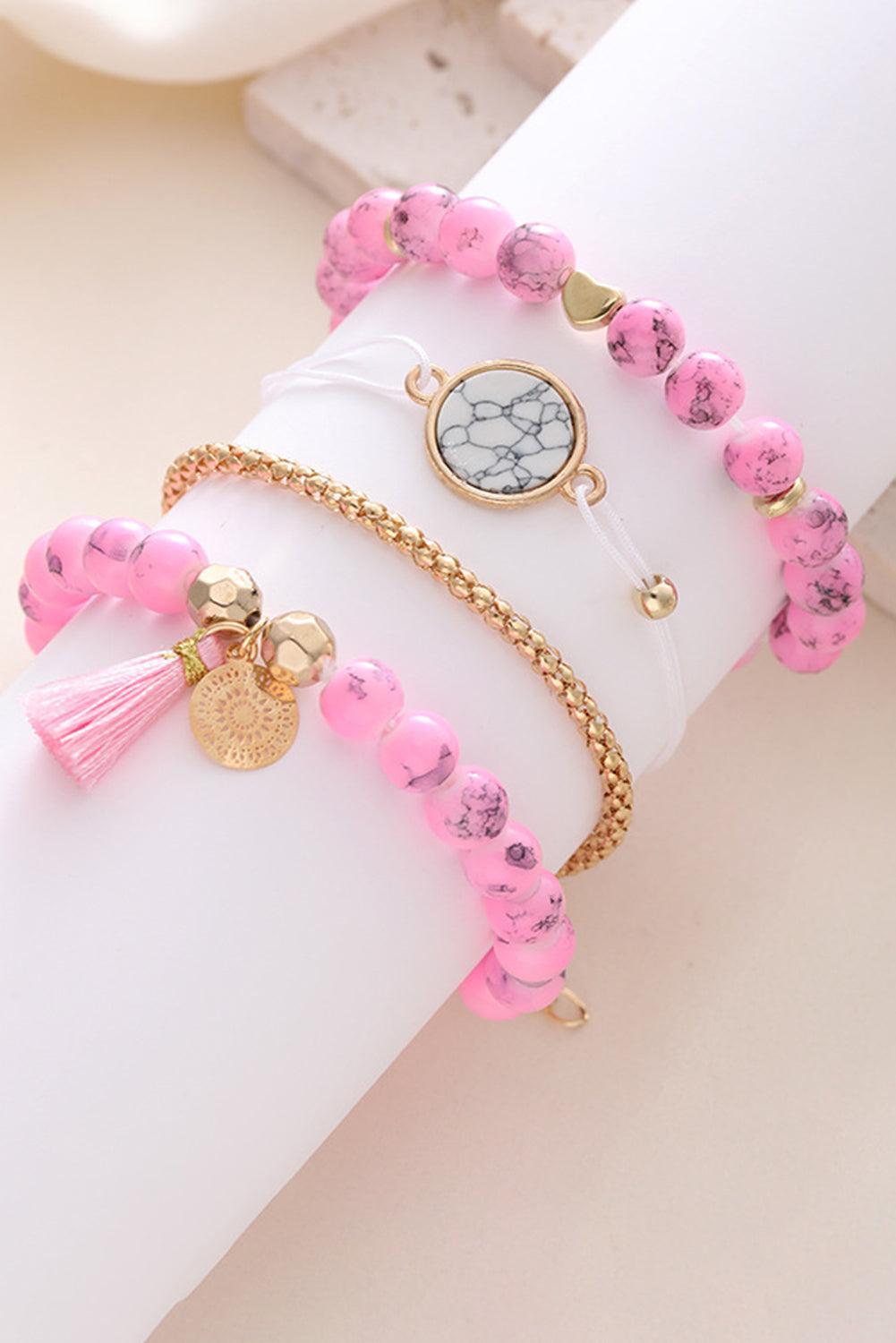 Pink Marble Bead Tassel Bracelet Set Product Image