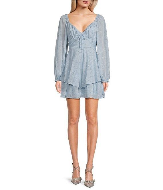 Midnight Doll Long Sleeve Glitter Dot Double Hem Fit & Flare Dress Product Image