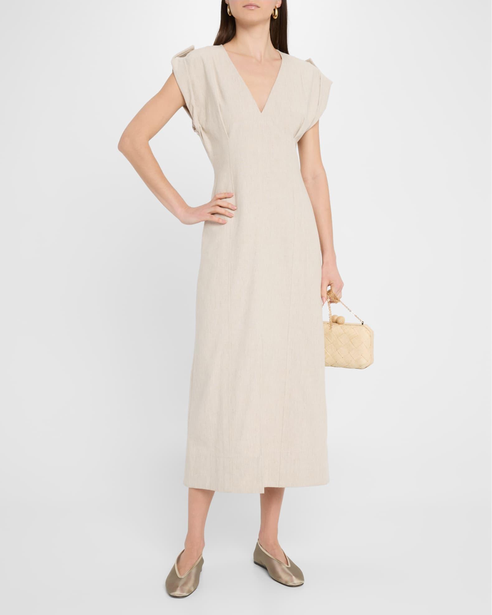 Cap-Sleeve Flax Linen Maxi Dress Product Image