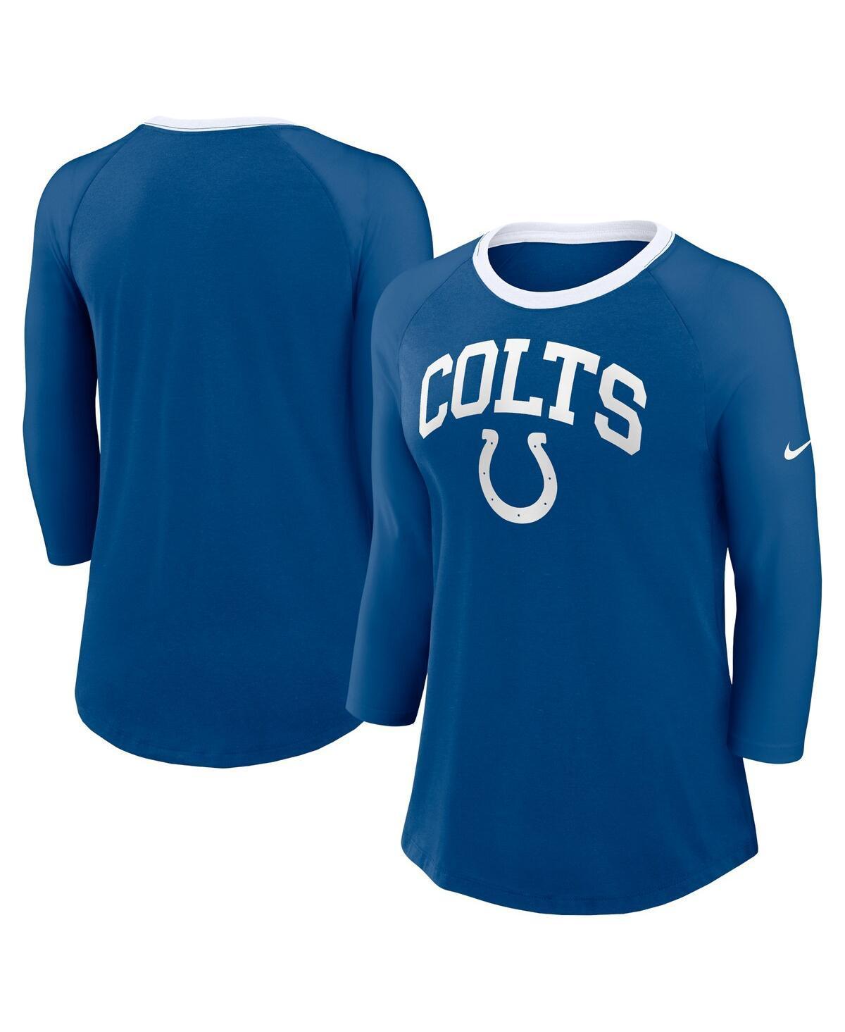 Women's Nike Royal Indianapolis Colts Raglan 3/4 Sleeve T-Shirt, Size: Medium, Blue Product Image