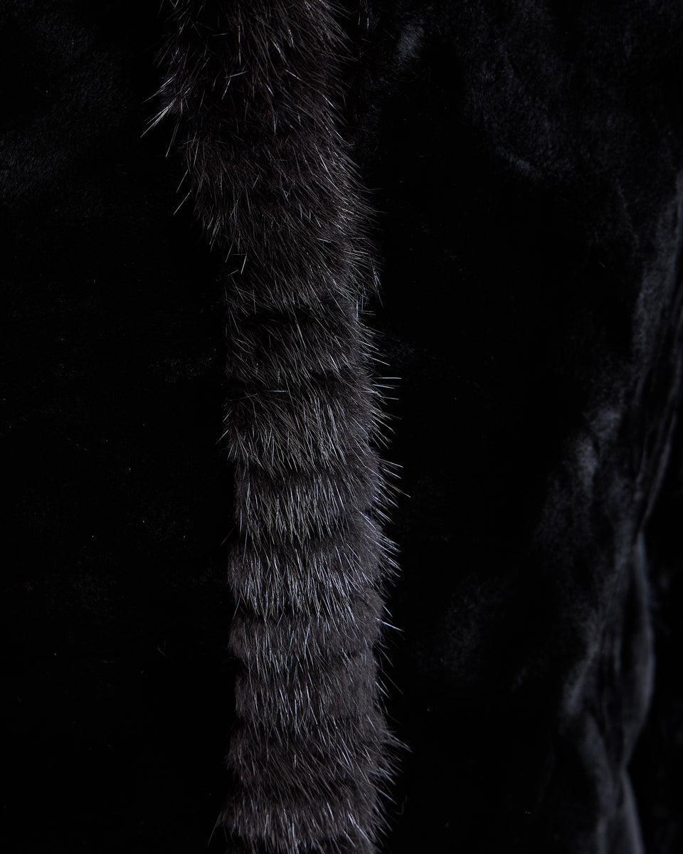 Reversible Sheared Mink Sections Coat with Long Hair Trims Product Image