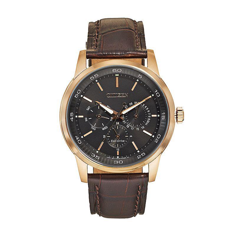 Citizen Eco-Drive Mens Leather Watch, Brown Product Image