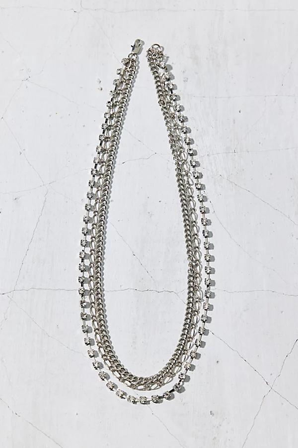 Rhinestone Stainless Steel Layered Necklace Mens at Urban Outfitters Product Image