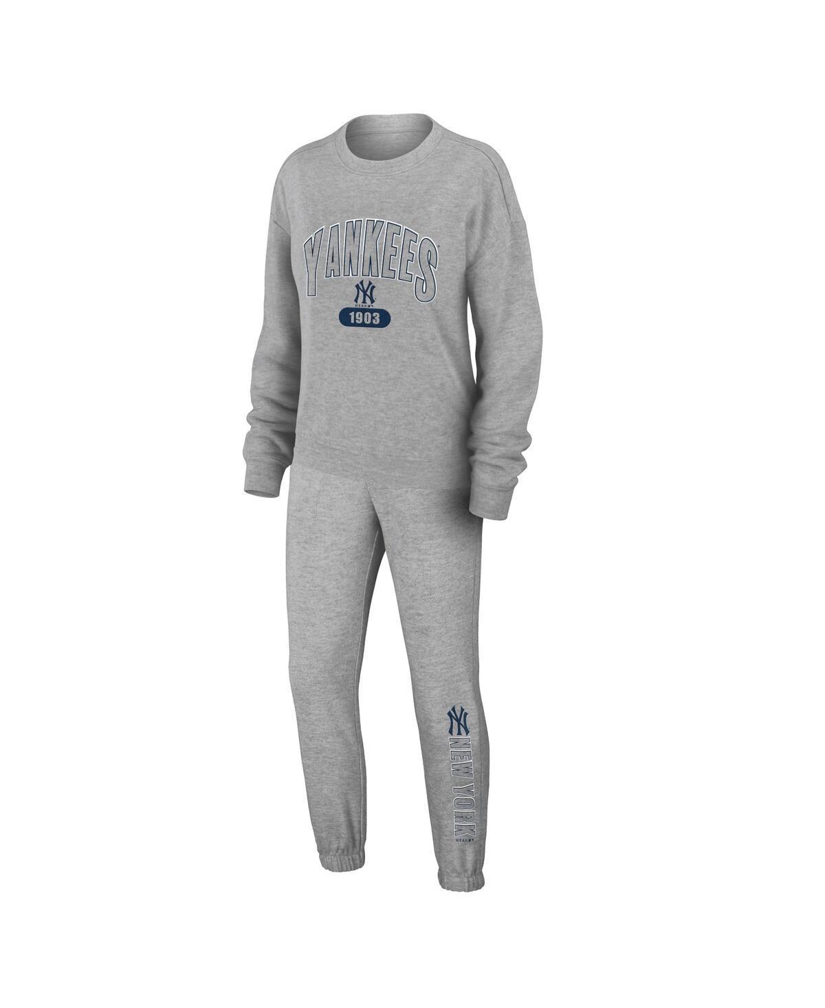 Womens WEAR by Erin Andrews Heather Gray Buffalo Bills Knit Long Sleeve Tri-Blend T-Shirt & Pants Sleep Set Product Image