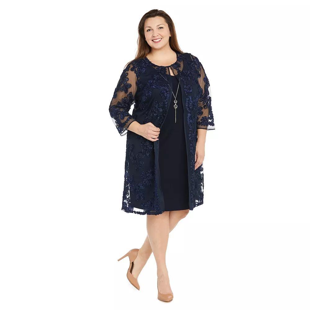 Plus Size R&M Richards 2-pc. Embroidered A-Line Dress & Duster Jacket Set, Women's, Size: 22 W, Blue Product Image