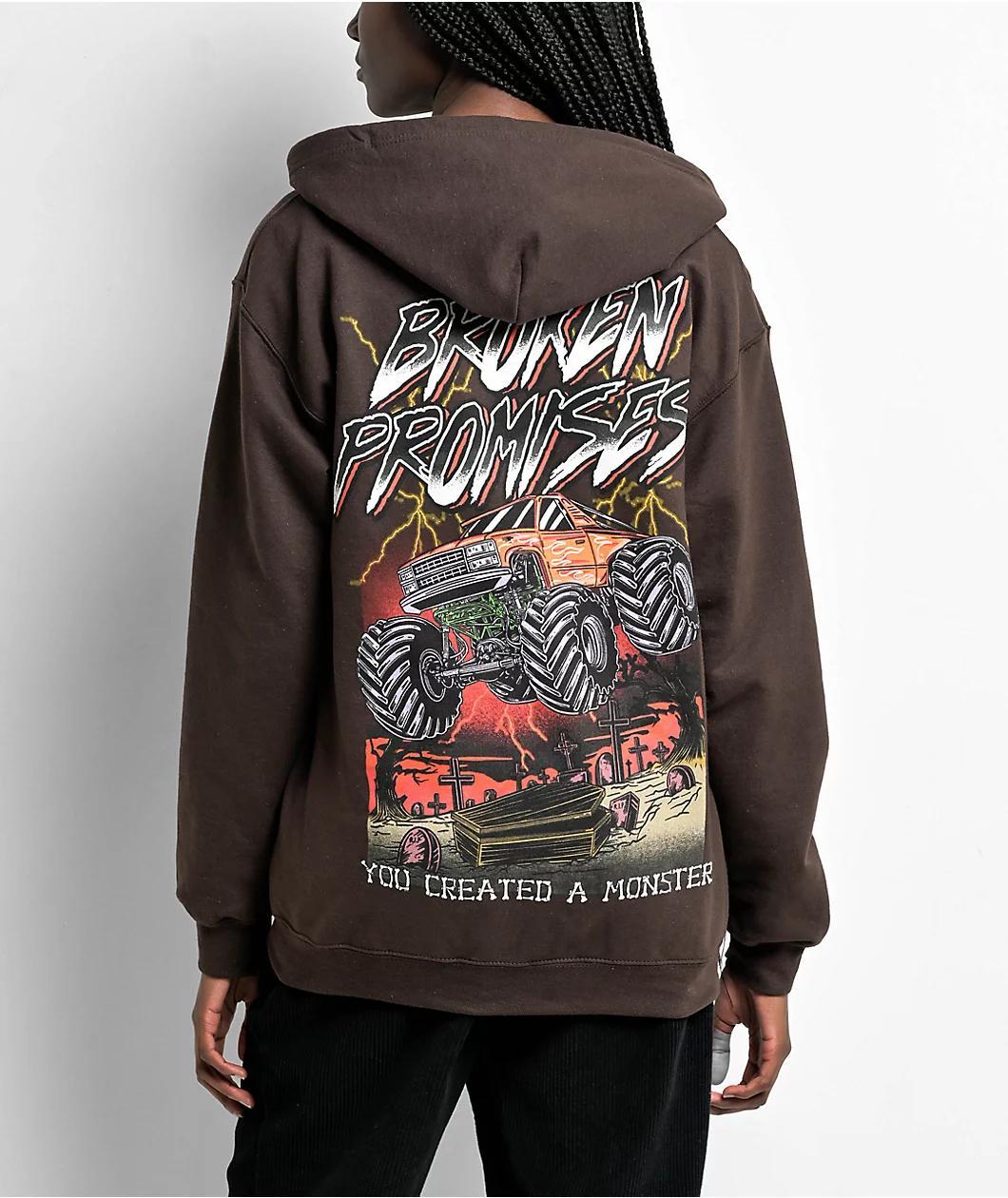 Broken Promises Coffin Jumper Brown Zip Hoodie Product Image