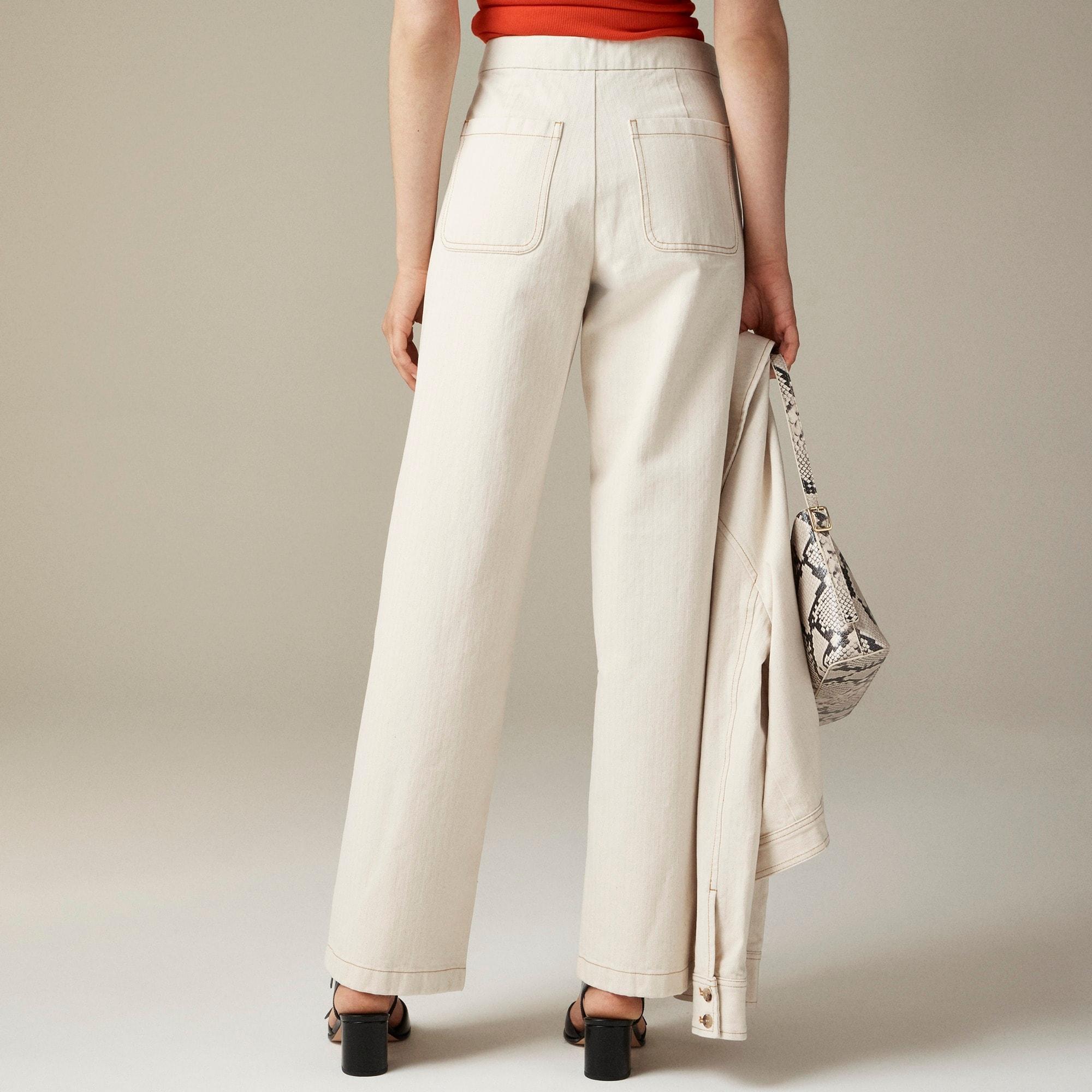 Sailor-button wide-leg pant in ecru herringbone Product Image