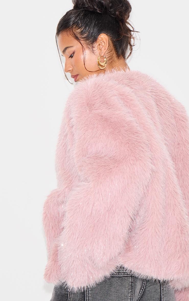 Pink Glitter Faux Fur Coat Product Image