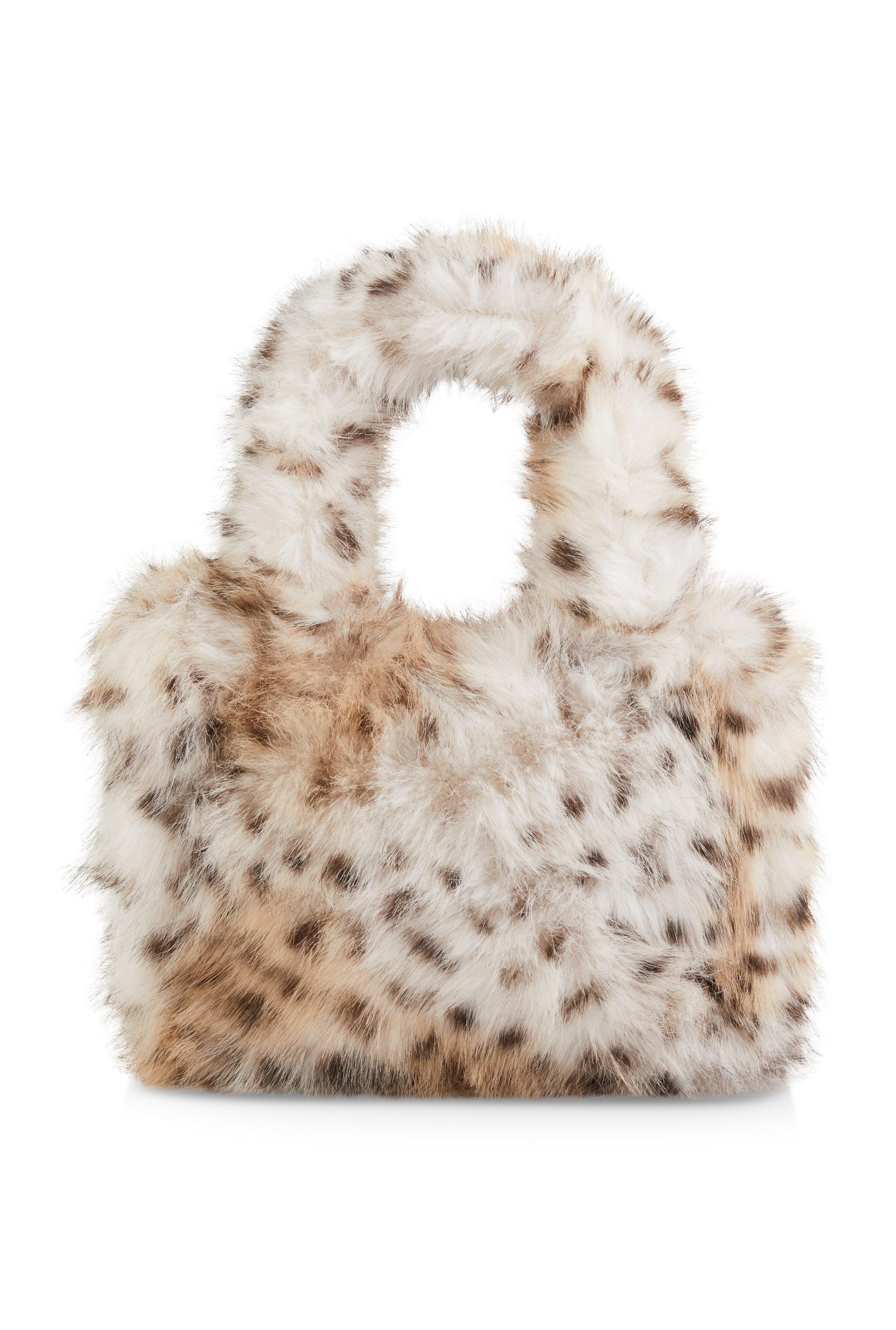 Womens Animal Print Faux Fur Mini Tote Bag Product Image