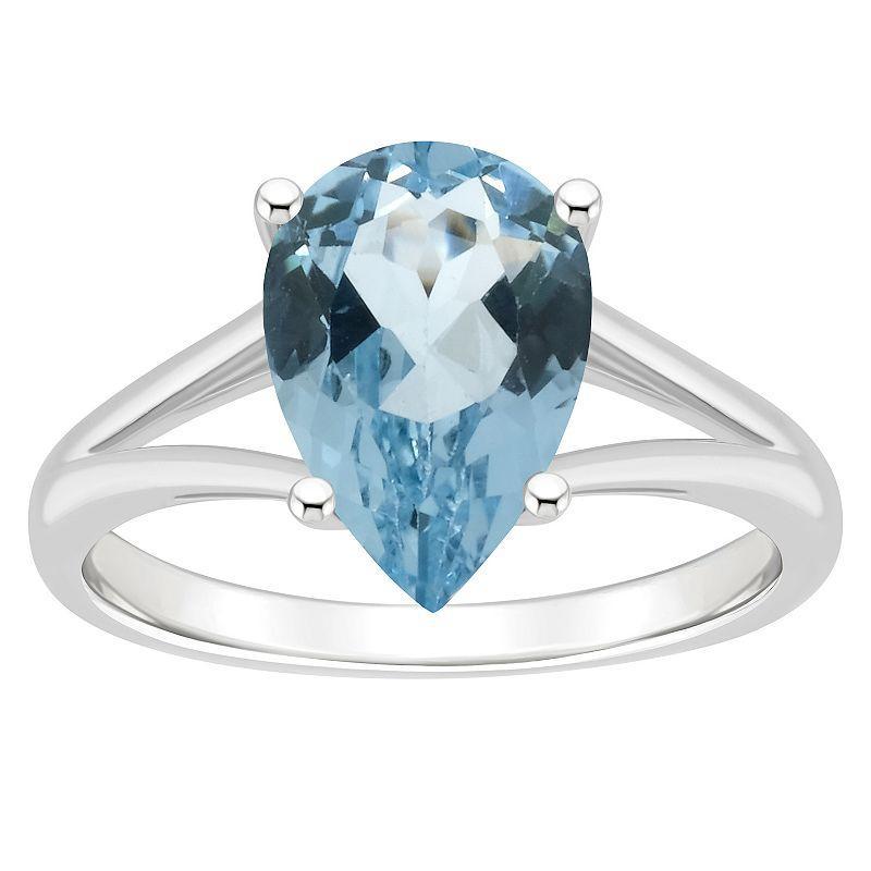 Alyson Layne Sterling Silver 12 mm x 8 mm Pear Shape Gemstone Split Shank Solitaire Ring, Womens Blue Topaz Product Image