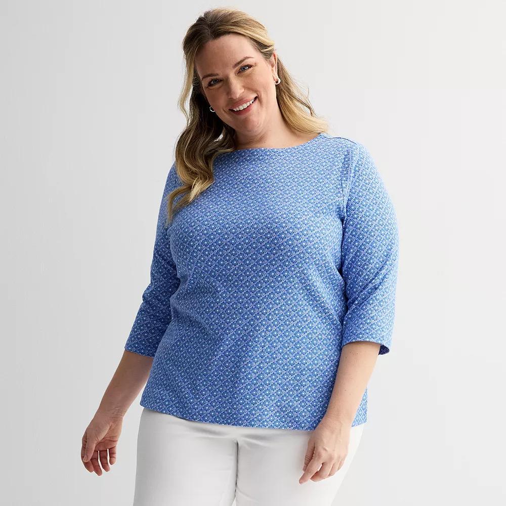 Plus Size Croft & Barrow® Boatneck Top, Women's, Size: 3XL, Blue Texture Tile Product Image