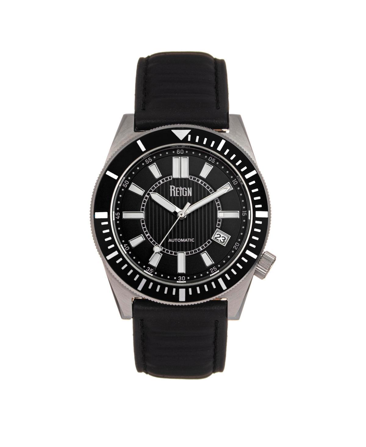 Reign Men Francis Leather Watch - Black 42mm - Black/silver Product Image