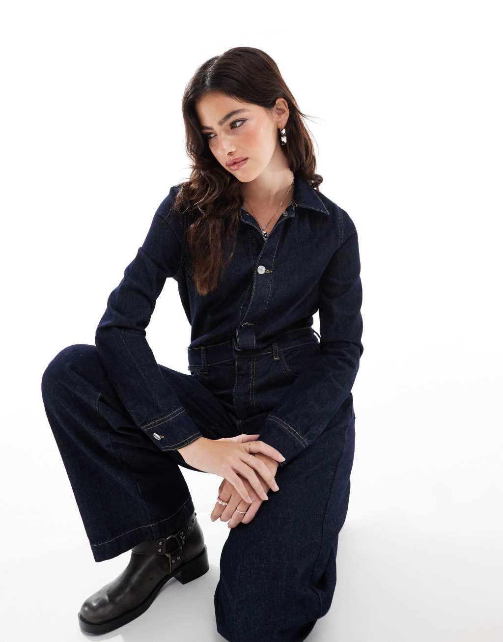 ASOS DESIGN denim jumpsuit in indigo Product Image