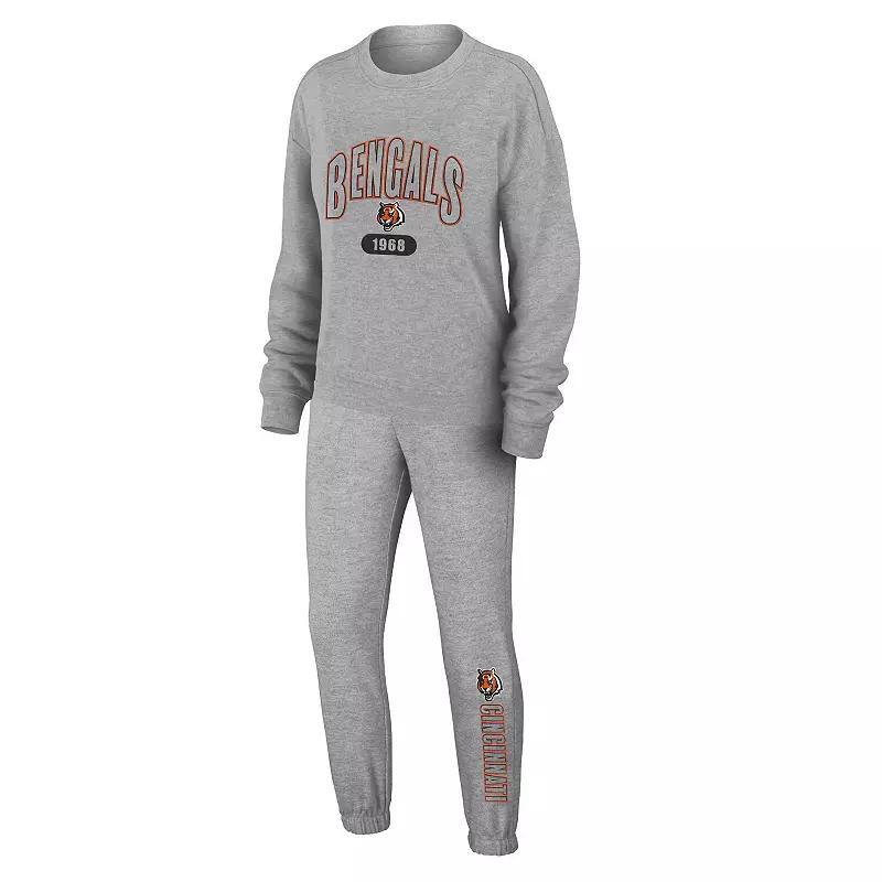 Womens WEAR by Erin Andrews Heather Gray Buffalo Bills Knit Long Sleeve Tri-Blend T-Shirt & Pants Sleep Set Product Image