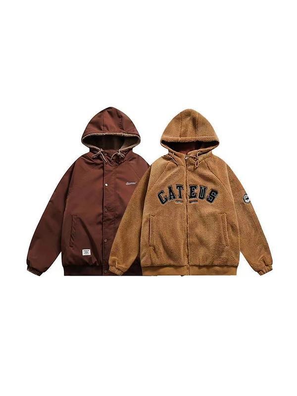 Reversible Lambswool Hooded Drawstring Embroidered Jacket Product Image