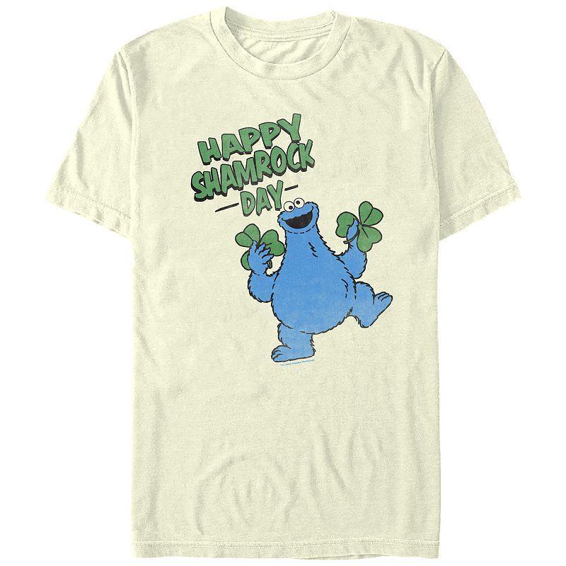 Mens Sesame Street Cookie Monster Happy Shamrock Day Graphic Tee Product Image