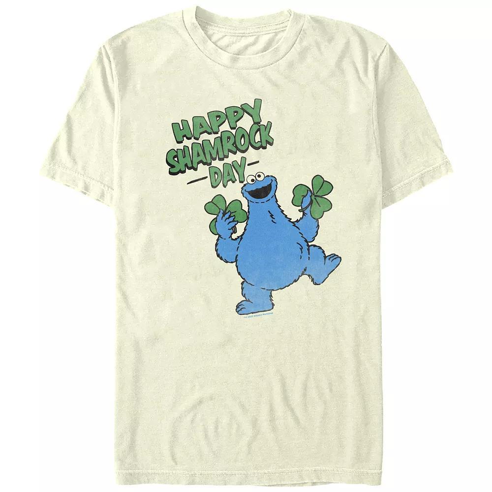 Men's Sesame Street Cookie Monster Happy Shamrock Day Graphic Tee, Size: Medium, Natural Product Image